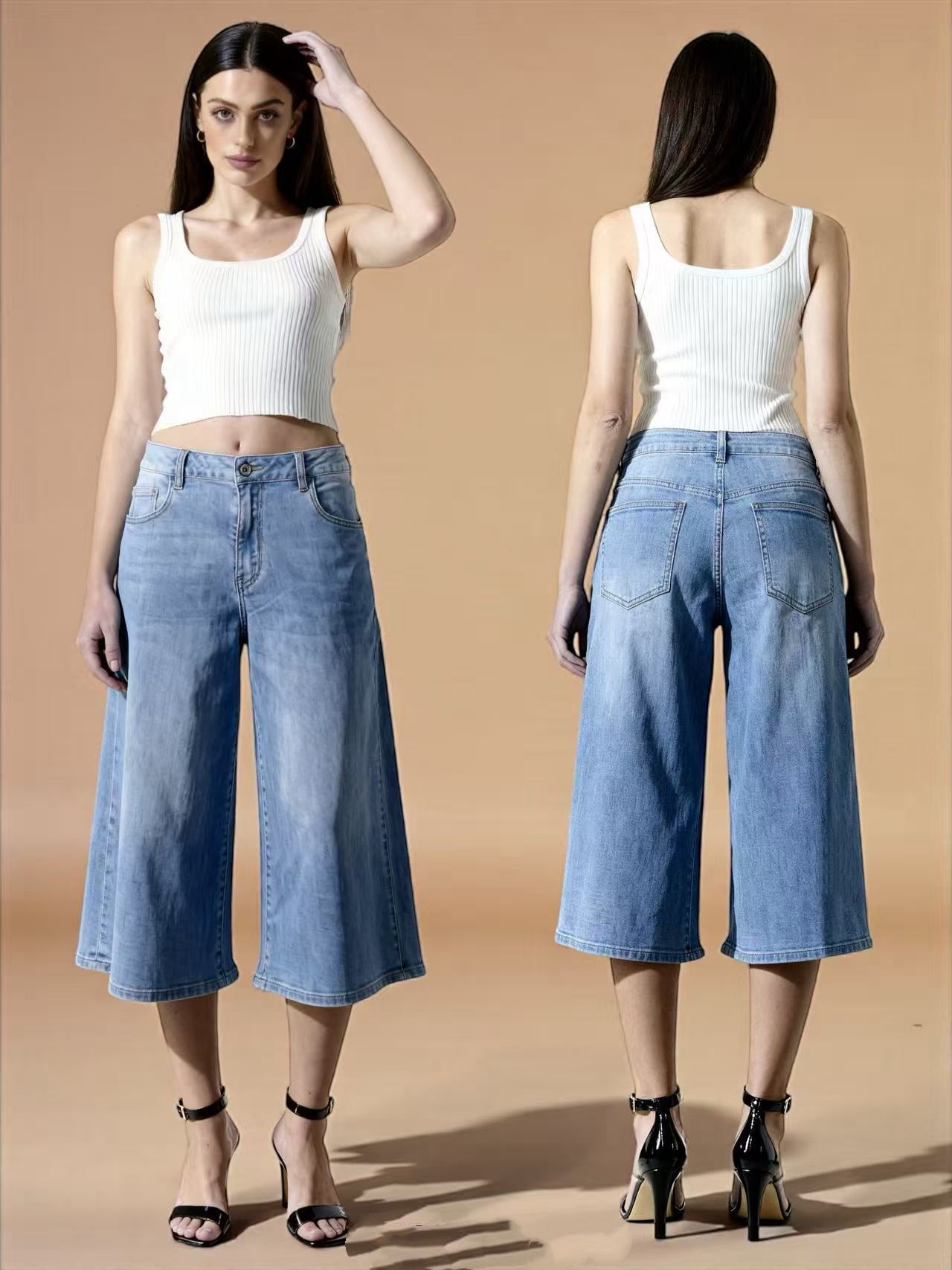 Jeans culotte a vita alta