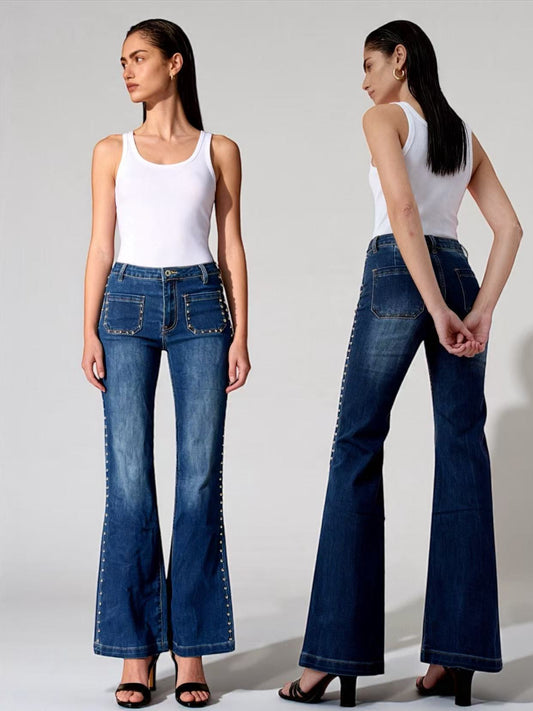 Jeans flare a vita alta con dettagli laterali